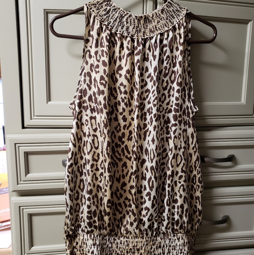 High Collar Sleeveless Animal Print Blouse. Size XL.